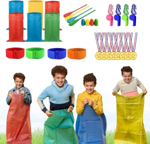 24PCS Outdoor Games Potato Sack Race Bag, Carnival Games,3-Legged Race Bands, with Egg and Spoon Race Lawn Games for Outside Backyard Field Day Birthday Party Games for Adults and Family