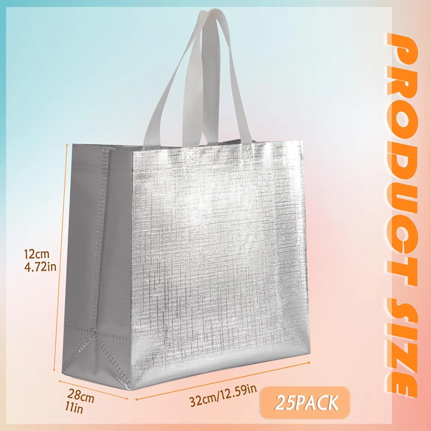 25 Pack Sliver Gift Bags Large Size for Wedding Bachelorette Party Favor, Reusable Gift Bag With Handle Bulk Glossy iridescent Goodies Bags Set for Birthday Christmas Gifts Wrapping