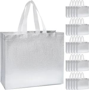 25 Pack Sliver Gift Bags Large Size for Wedding Bachelorette Party Favor, Reusable Gift Bag With Handle Bulk Glossy iridescent Goodies Bags Set for Birthday Christmas Gifts Wrapping