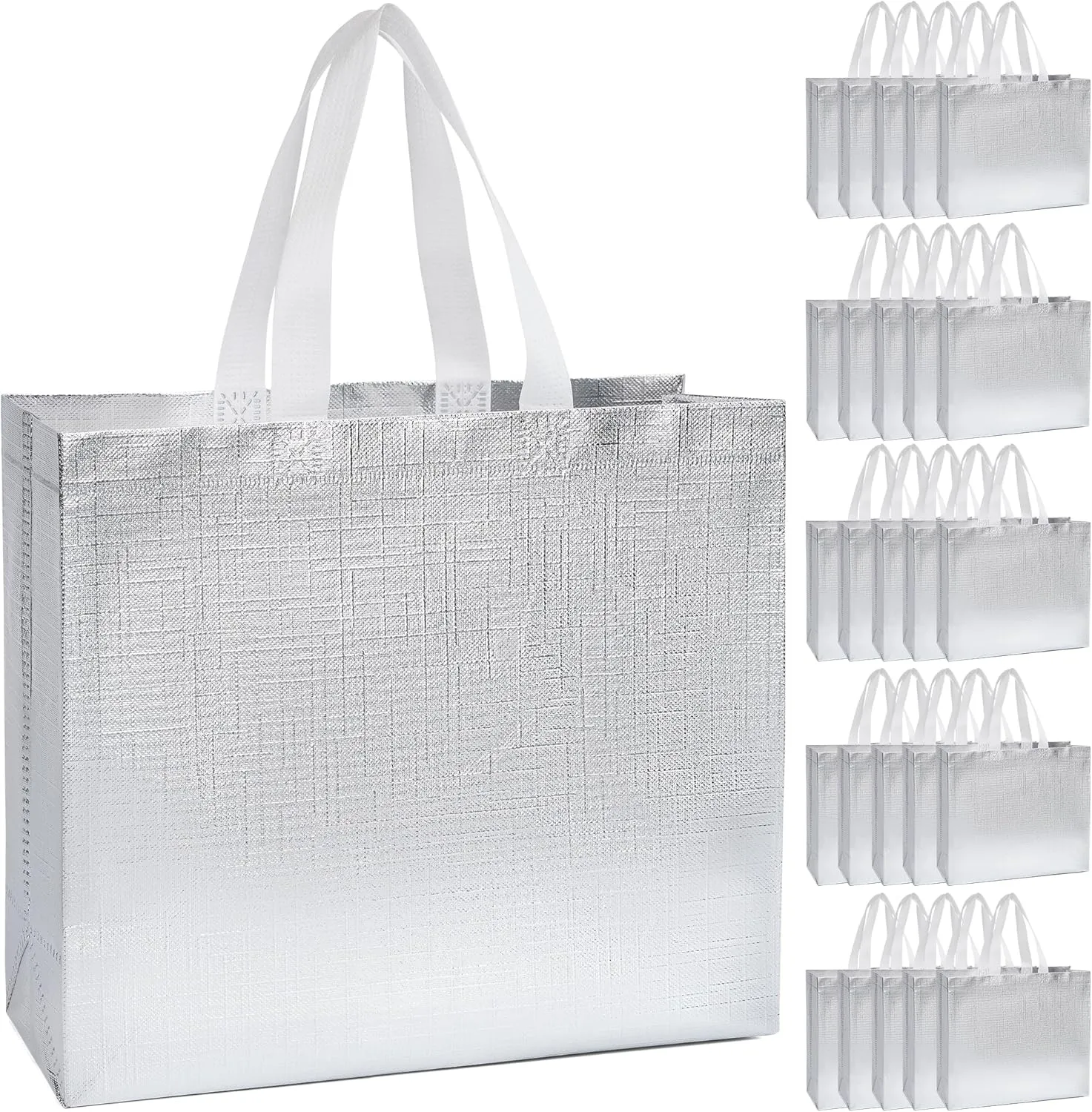 25 Pack Sliver Gift Bags Large Size for Wedding Bachelorette Party Favor, Reusable Gift Bag With Handle Bulk Glossy iridescent Goodies Bags Set for Birthday Christmas Gifts Wrapping