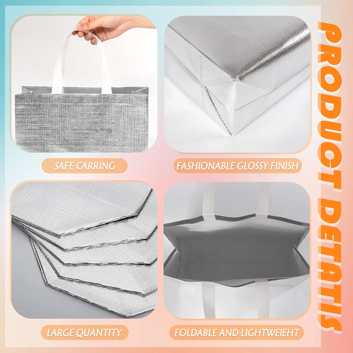 25 Pack Sliver Gift Bags Large Size for Wedding Bachelorette Party Favor, Reusable Gift Bag With Handle Bulk Glossy iridescent Goodies Bags Set for Birthday Christmas Gifts Wrapping