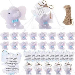 25 Set Baby Shower Candles Favors for Guests 25 Elephant Candles Gender Reveal Candles Cute Candles 25 Elephant Thank You Card and Gift Bags Girl Boy Baby Shower Return Gifts for Guest (Blue)