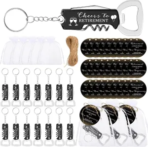 25 Set Retirement Party Favors for Guest Cheers to Retirement Keychains Bottle Opener Keychains Bulk Thank You Cards with Organza Gift Bags and Twine for Retirement Party Souvenirs Gifts