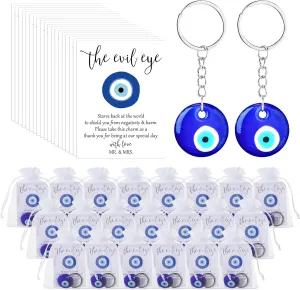 25 Set Wedding Favors for Guests 25 Pcs Turkish Blue Evil Eye Keychain Amulet for Good Luck 25 Pcs Wedding Wishes Cards and Organza Bags Creek Evil Eye Charm for Party Bridal Showers