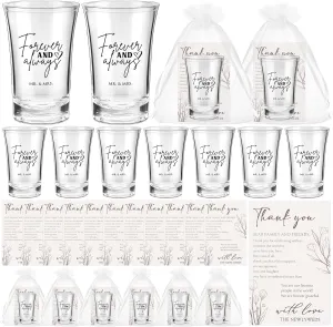 25 Set Wedding Favors for Guests Wedding Shot Glasses Forever and Always Acrylic Clear Shot Glasses Mr and Mrs Wine Glasses with Thank You Card Organza Bag Bridal Shower Souvenirs Gift