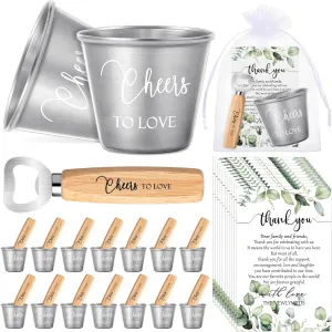 25 Set Wedding Party Favors for Guests Wedding Short Glasses Cheers to Love Pint Cups Beer Bottle Opener with Thank You Cards Organza Bags Thank You Gifts for Bridal Shower