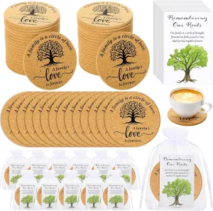 25 Sets Family Reunion Favors Include a Family is a Circle of Love Cork Coaster Absorbent Cork Mat with Cards and Organza Gift Bags for Reunion Gathering Party Gift