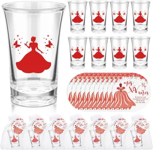 25 Sets Quinceanera Party Favors for Guests Quinceanera Acrylic Shot Glasses Thank You Cards with Organza Bags Mis Quince Anos Souvenirs Gifts for Sweet 15 Birthday Party Favors(Red)