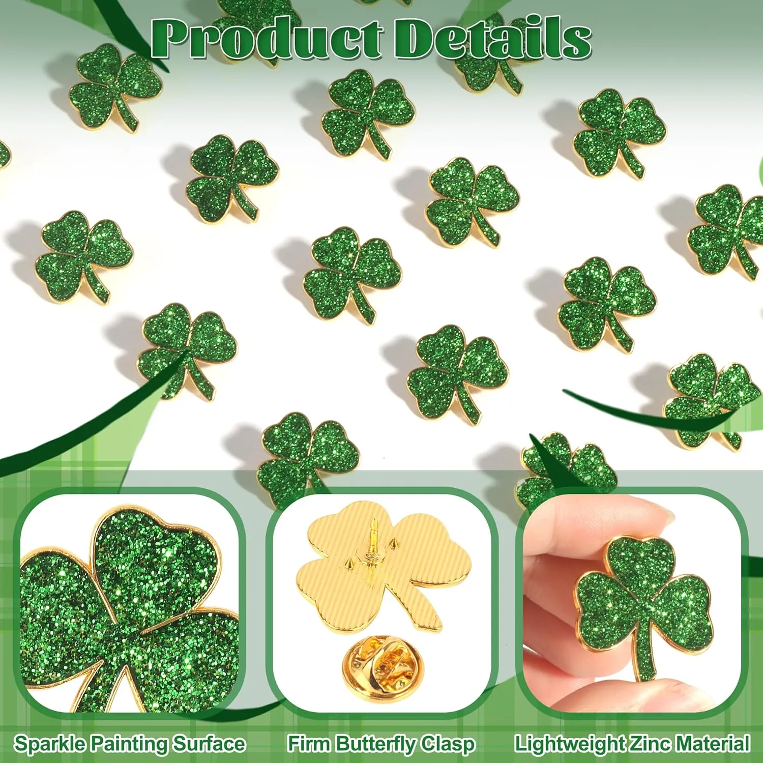 25/50/100 Sets St. Patricks Day Clover Lapel Pins Bulk Shamrock Pin Brooches with Irish Blessing Cards Gift Bags for St. Patrick’s Day Party Favors Jewelry Accessories