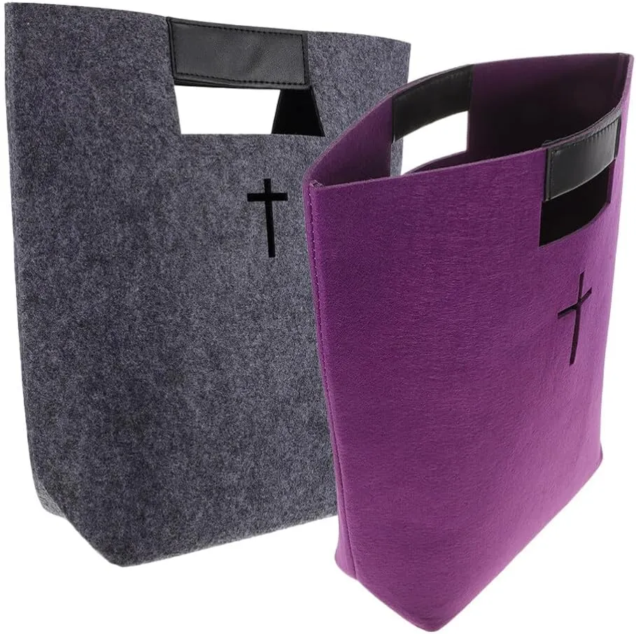 2Pcs Felt Bible Cover Bible Protective Carrying Case Bible Tote Bible Study Book Holder Church Bible Carrier with Hollowed Cross Design and Bible Verse