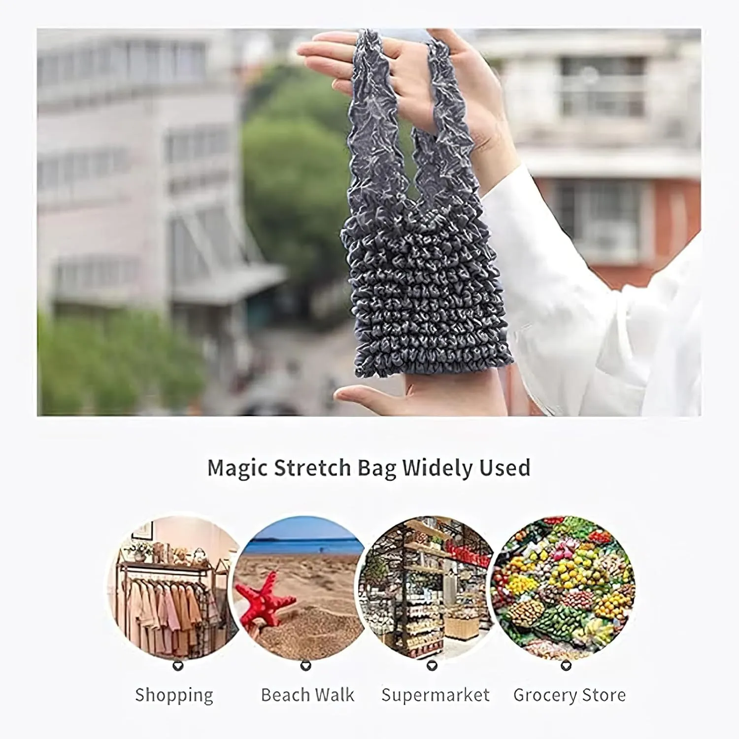 3 Pack Reusable Grocery Bags Magic Stretch Shopping Storage Bag Foldable Packable Tote Shoulder Bag