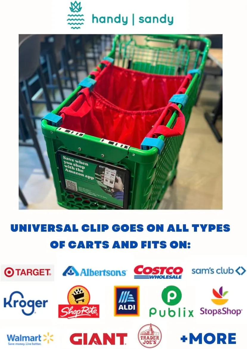 3-Pack Reusable Shopping Bags – Eco-Friendly Grocery Organizers with Universal Cart Clips, Zipper Pouch, and Heavy-Duty Design (Red)