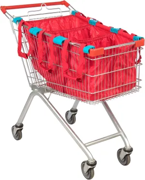 3-Pack Reusable Shopping Bags – Eco-Friendly Grocery Organizers with Universal Cart Clips, Zipper Pouch, and Heavy-Duty Design (Red)