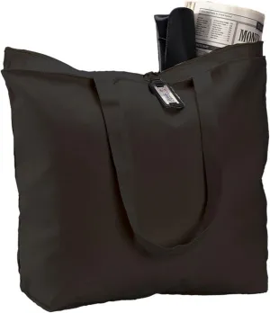(3 Pack) Set of 3 Heavy Canvas Large Tote Bag with Zippered Closure