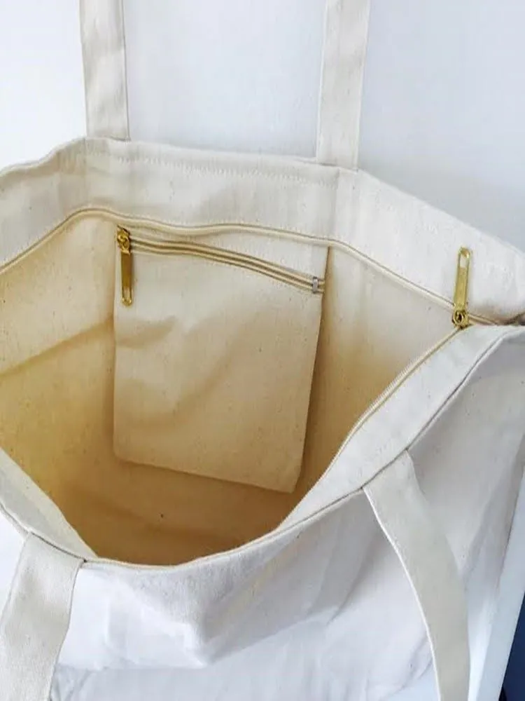 (3 Pack) Set of 3 Heavy Canvas Large Tote Bag with Zippered Closure