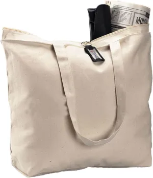 (3 Pack) Set of 3 Heavy Canvas Large Tote Bag with Zippered Closure