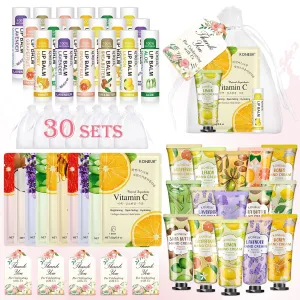 30 Pack Bulk Facial Mask, Bulk Hand Cream and Bulk Lip Balm Sets, Mothers Day Gifts, Nurse Gifts, Bridal Shower Favors and Baby Shower Party Favors for Guests, Teacher Appreciation Gifts for Women