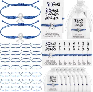 30 Pcs Colon Cancer Awareness Bracelets Awareness Ribbon Adjustable Bracelet with Card Organza Bags Support of Loved Ones Battling Cancer Bracelets Wristbands for Public Event Advocacy