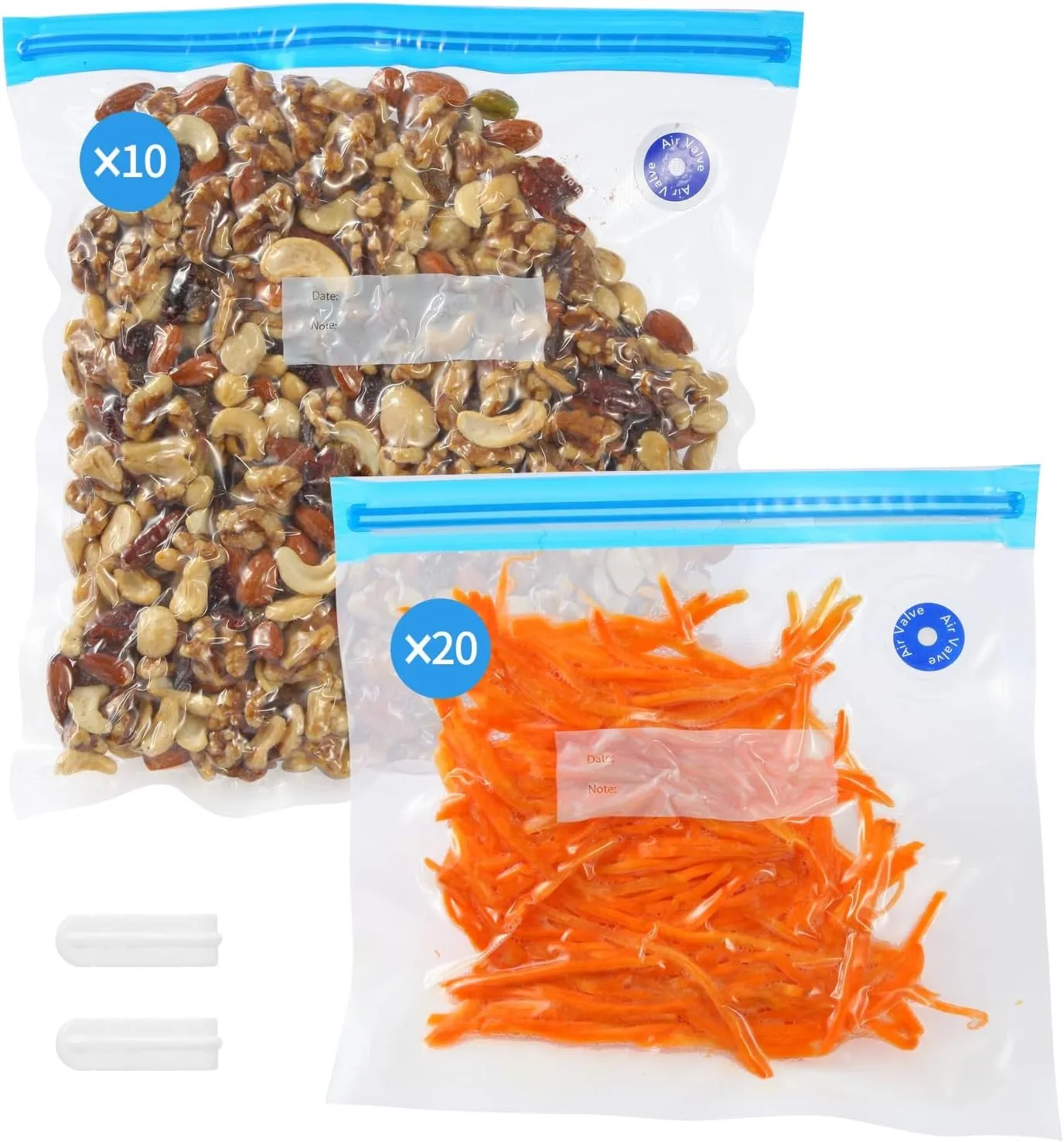 30 Reusable Vacuum Sealer Bags(20p 8"X8", 10p 10"X11")   2 Clips, 1 Year Airtight, For Food Preservation and Storage, Sous Vide Cooking, BPA Free, Reinforced, 7.5mil Thick(No Pumper)