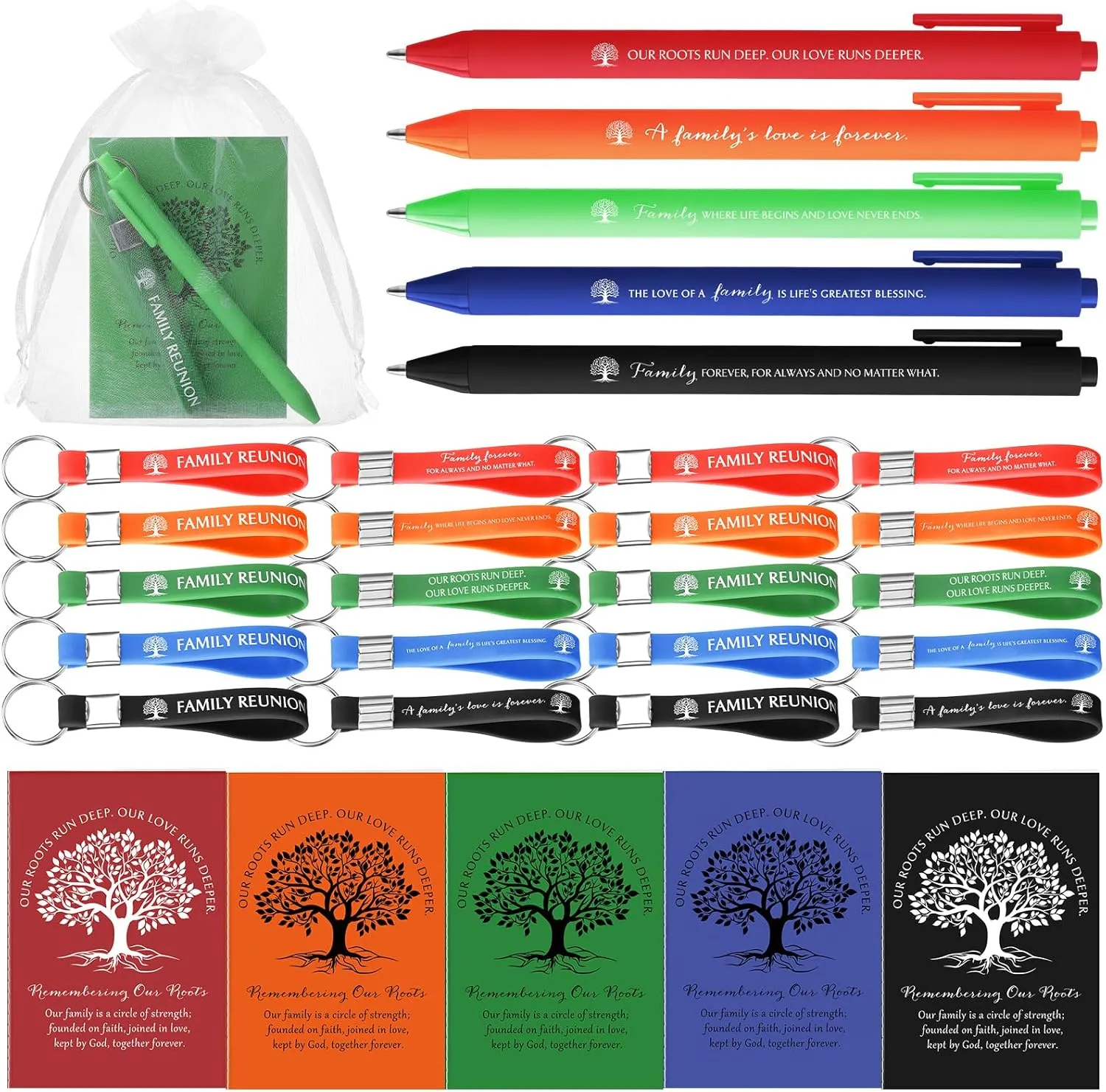 30 Set Family Reunion Favors bulk Mini Family Notebooks Inspirational Ballpoint Pen with Silicone Keyrings Family Reunion Rubber Keychains and Gift Bag for Family Gathering Party Guests