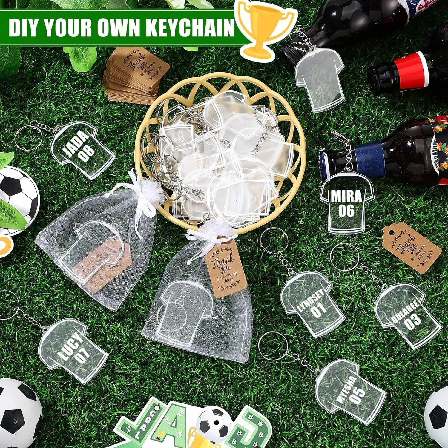 30 Set Soccer Keychain Jersey Soccer Keychains with Cards and Organza Bags, Sports Club Team Favors Party Reward Gifts for Boys Girls Men Women Baseball Player Fan