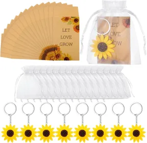 300 Pcs Sunflower Party Favors Includes 100 Let Love Grow Seed Packets Self Adhesive Wedding Envelopes 100 Organza Bags 100 Sunflower Keychain for Baby Shower Birthday Wedding Guests Return Gifts