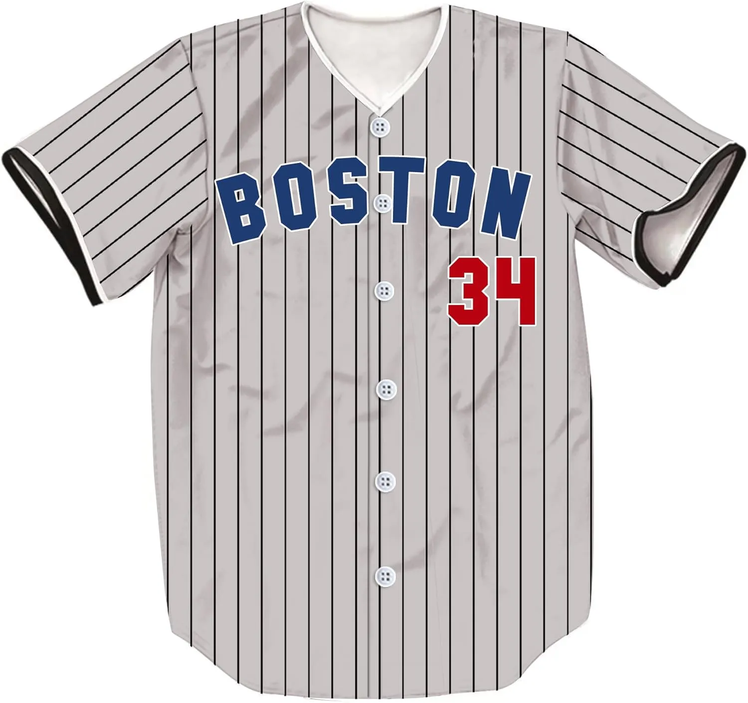 34/17/50 Stripes Baseball Jersey Short Sleeve Button Shirts for Fans
