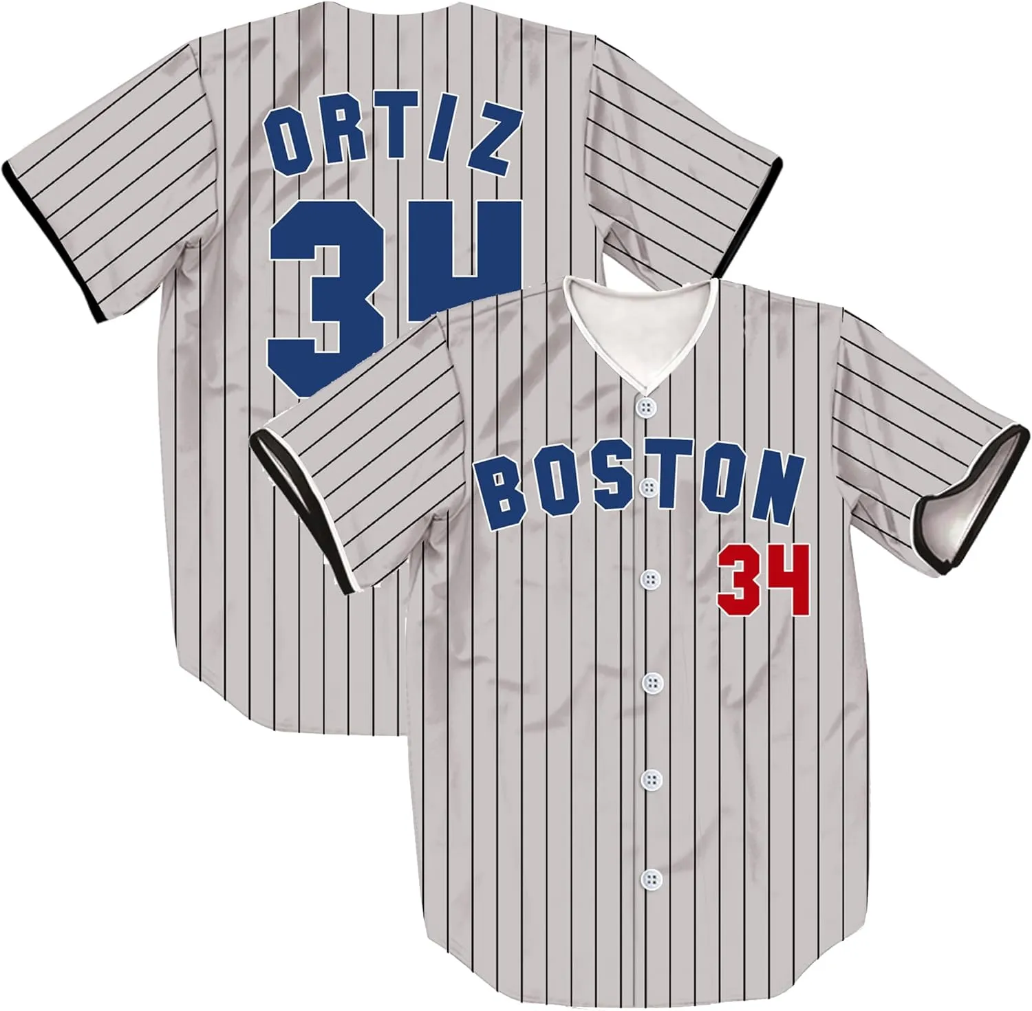 34/17/50 Stripes Baseball Jersey Short Sleeve Button Shirts for Fans