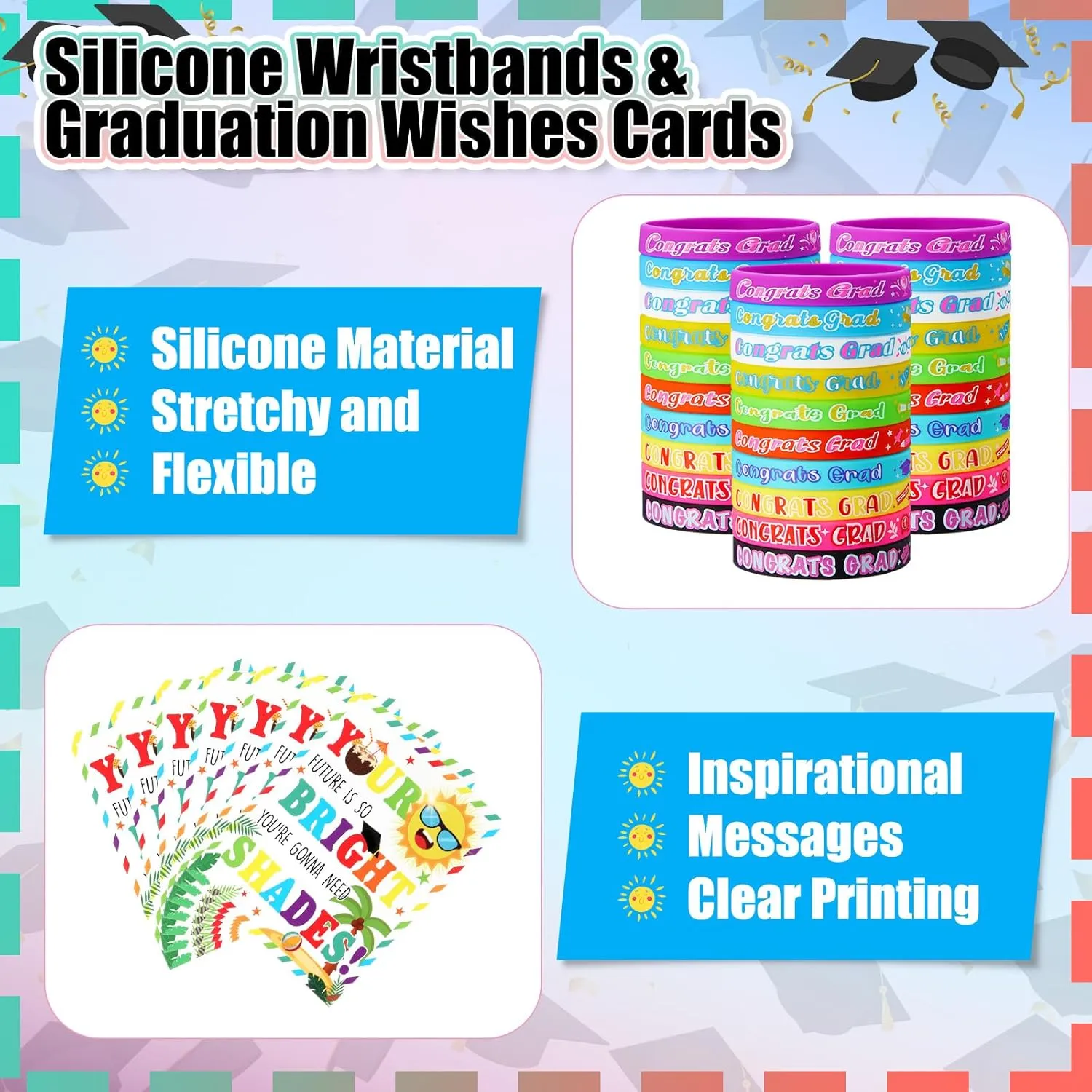 36 Set Graduation Gifts Star Sunglasses Party Favor with Gift Cards Silicone Bracelet Wristbands Kindergarten Preschool Graduation Party Favor