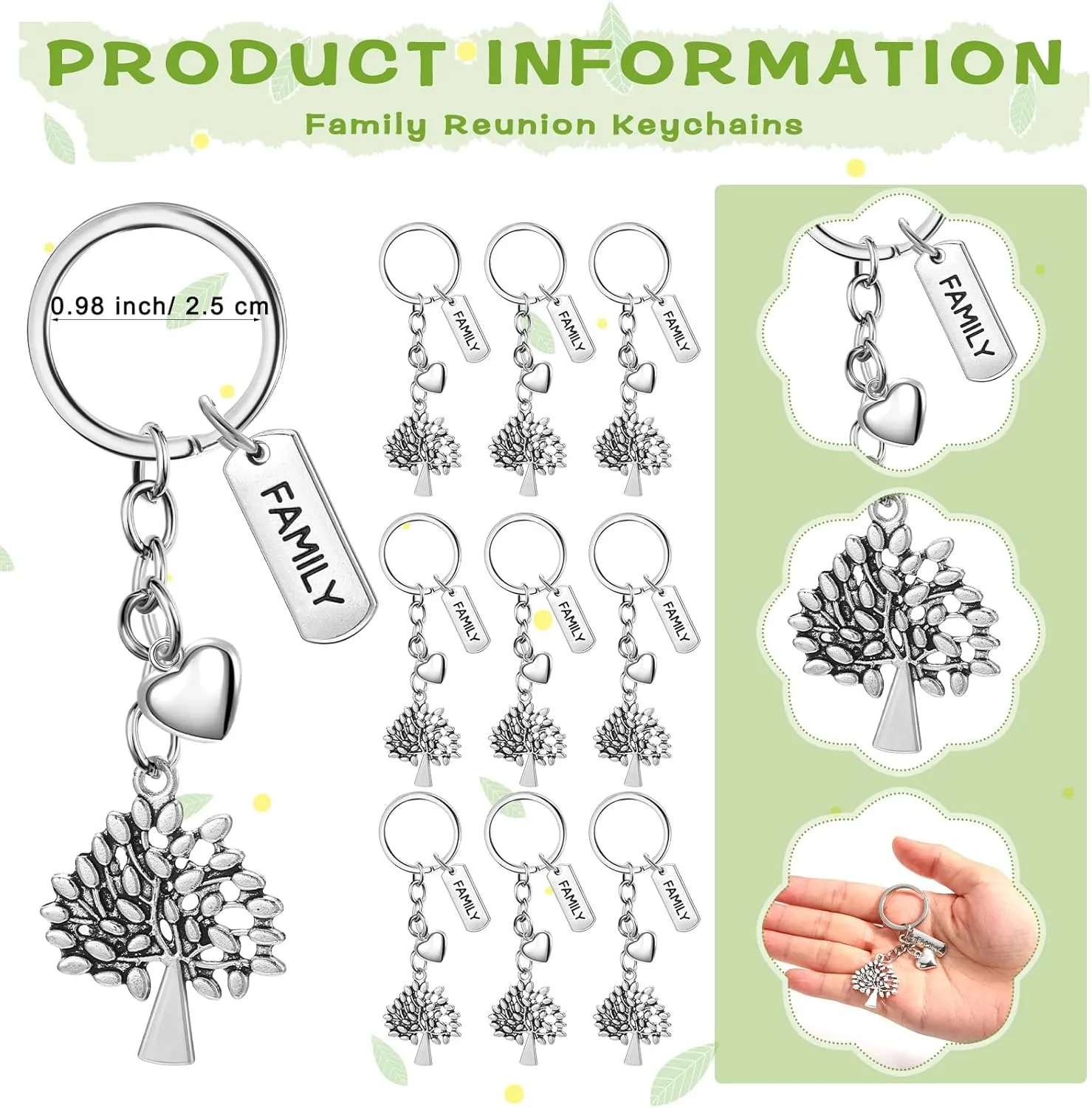 36 Sets Family Party Favors for Guests Tree Keychains Heart Tree Keychains with Cards Organza Bags Family Reunion Gift