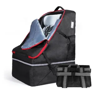 360° Padded Car Seat Travel Bag for Airplane, Waterproof Baby CarSeat Backpack for Air Travel, Universal Fit for Chicco Britax Evenflo Cybex Maxi Cosi Peg Doona &Base 20"X21"X30", Large