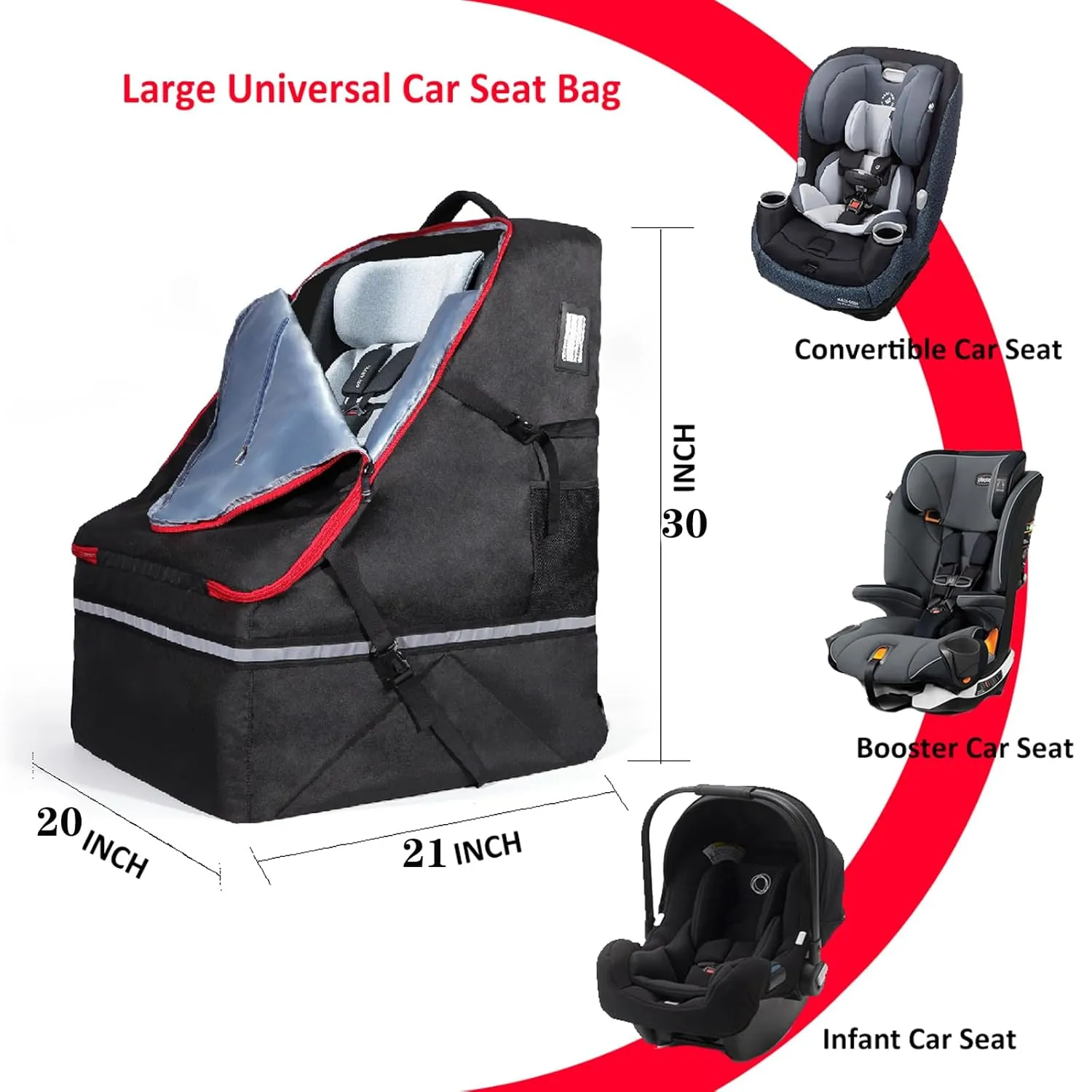 360° Padded Car Seat Travel Bag for Airplane, Waterproof Baby CarSeat Backpack for Air Travel, Universal Fit for Chicco Britax Evenflo Cybex Maxi Cosi Peg Doona &Base 20"X21"X30", Large