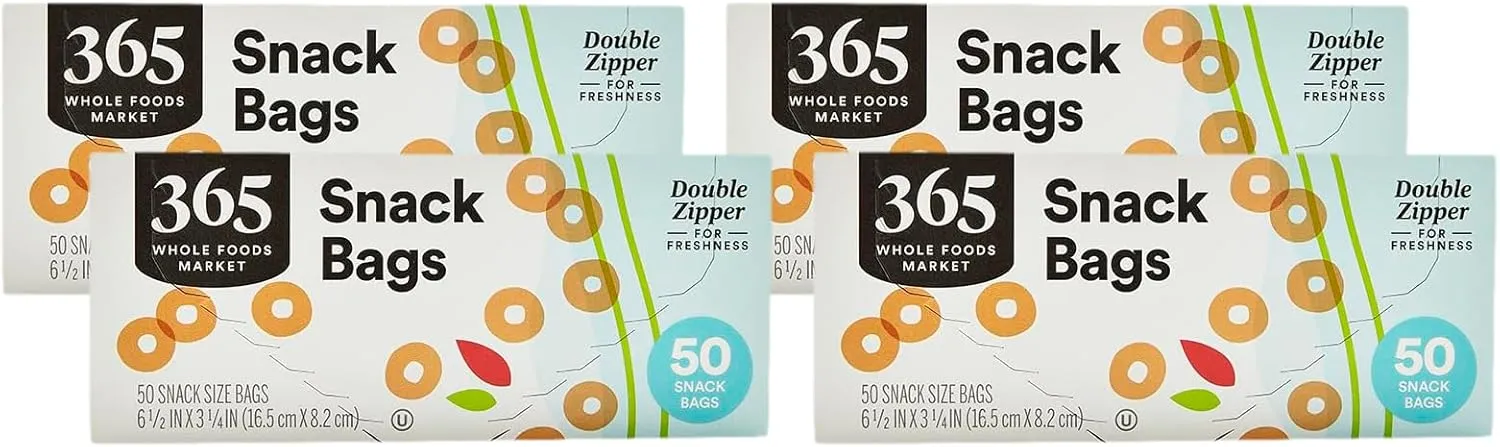 365 by Whole Foods Market, Bag Storage Double Zipper Snack, 50 Count (Pack of 4)