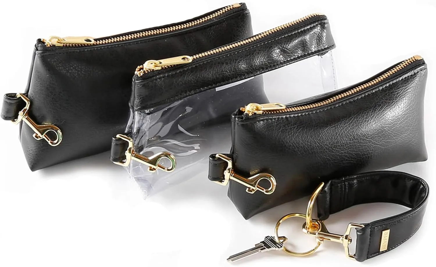 4-Piece Wristlet Set - Key Ring Bracelet & 3 Women’s Bags Womens Faux Leather Purses & Handbags Classic Clutch Purse