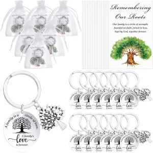 45 Set Family Reunion Favors Family Love Keychain Gifts with Remembering Our Roots Cards Organza Bags