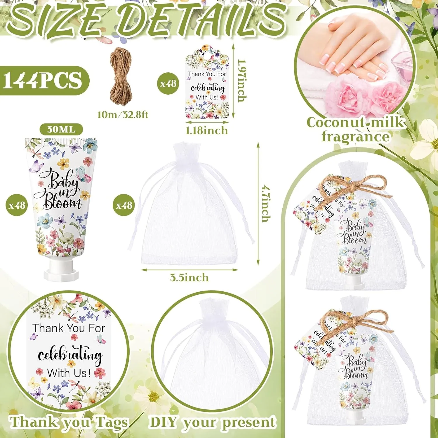 48 Sets Baby In Bloom Hand Cream Gifts Baby Shower Hand Cream Party Favors for Guests Wildflower Gift Bulk Travel Size Lotion Set for Guest