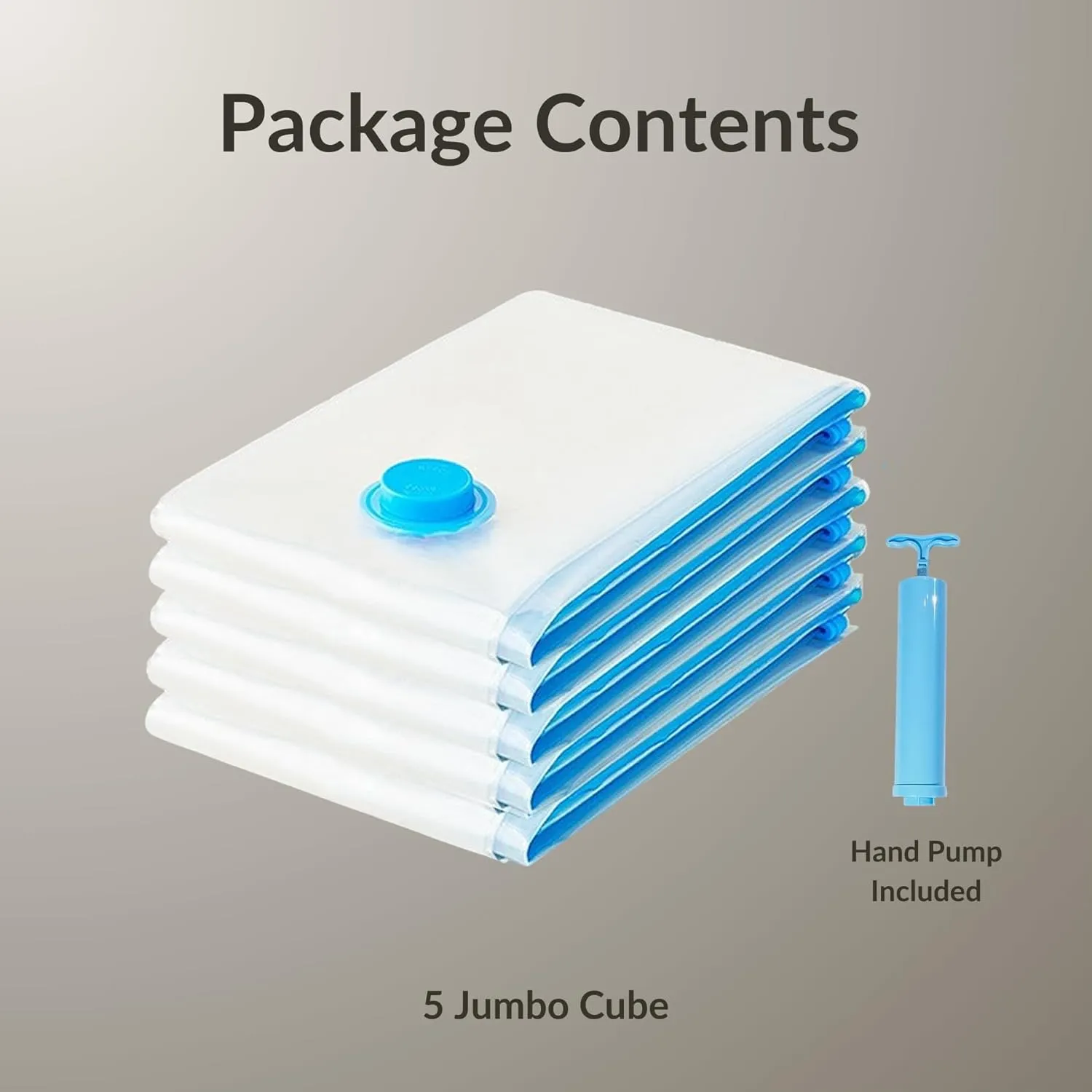 5 Jumbo Cube Vacuum Storage Bags, Supersized Square Bottom Design Compression Space Saver Bags for Comforters, Blankets, Duvets and Clothes, Durable Seal, Puncture Resistant, Hand Pump Included
