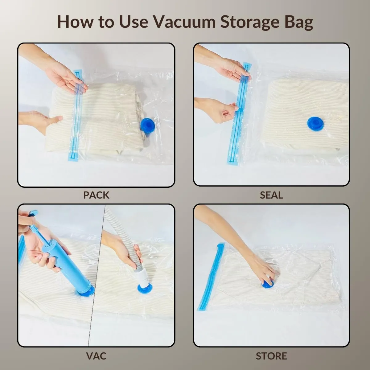 5 Jumbo Cube Vacuum Storage Bags, Supersized Square Bottom Design Compression Space Saver Bags for Comforters, Blankets, Duvets and Clothes, Durable Seal, Puncture Resistant, Hand Pump Included