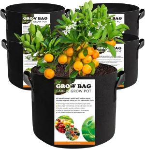5 Pack 7 Gallon Grow Bags with Handles, Thickened Aeration Nonwoven Fabric Garden Growing Bags Heavy Duty 300G for Tomato, Potato, Strawberry, Vegetable, Fruits and Flowers