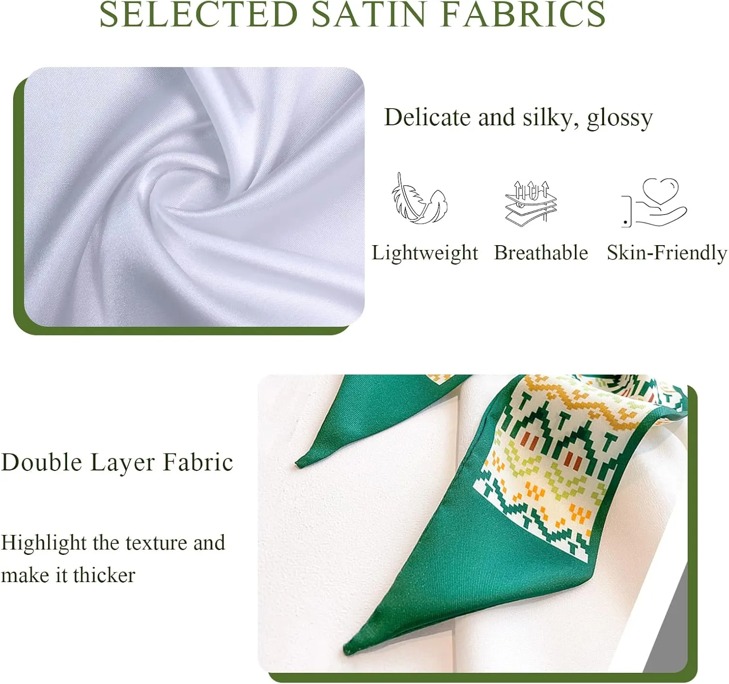 5 Packs Skinny Silk Scarf Women Girls Fresh Flower Geometric Pattern Satin Narrow Neckerchief Headdress Ribbon Scarf