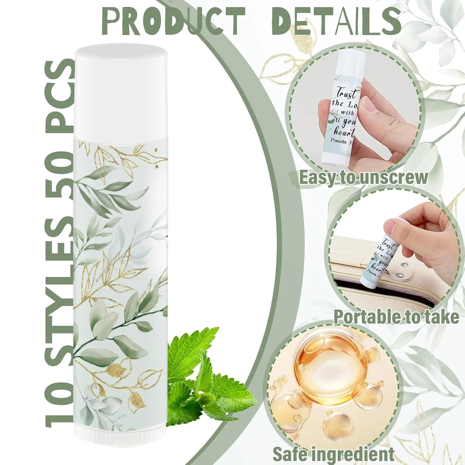 50 Pcs Bible Verse Lip Balm Bulk Christian Gifts for Women Faith Religious Inspirational Party Favors Catholic Group Moisturizing Lip Care, Appreciation for Friend Teacher Worker Employee
