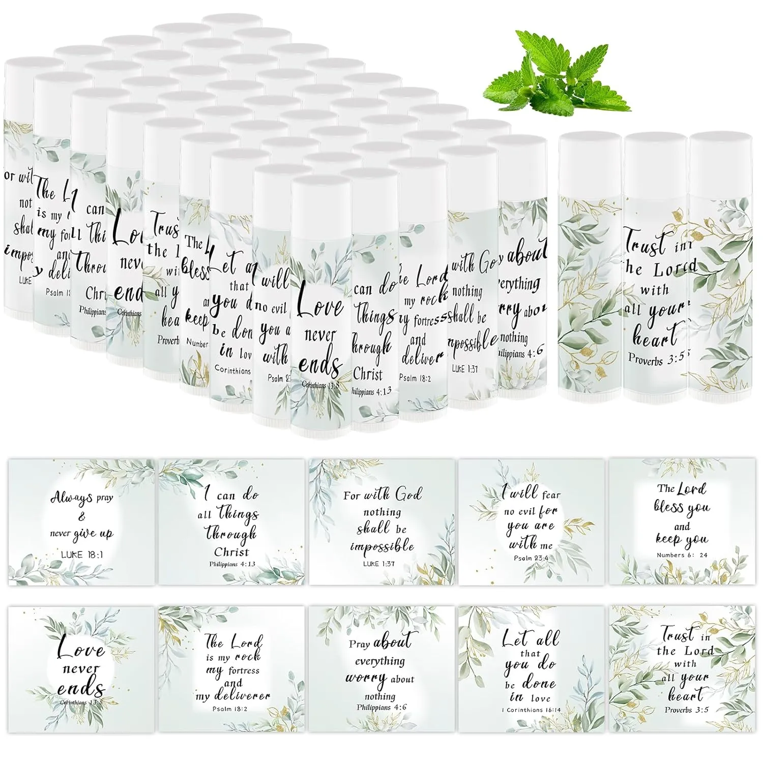 50 Pcs Bible Verse Lip Balm Bulk Christian Gifts for Women Faith Religious Inspirational Party Favors Catholic Group Moisturizing Lip Care, Appreciation for Friend Teacher Worker Employee