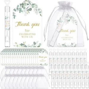 50 PCS Heart Wedding Bubble Wands Mini Heart Bubble Wands Bulk 50 Thank You Cards,50 Stickers,50 Organza Bags for Wedding Send Off Anniversaries Celebrations Goodie Bag Favors (Eucalyptus Leaves)