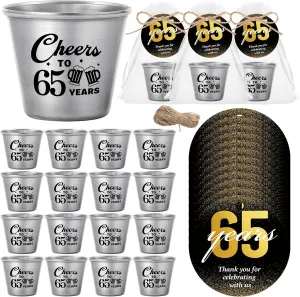 50 Set 65th Birthday Party Favors for Guests Souvenir Shot Glasses Cheers to 50 Year Stainless Steel Shot Glasses Thank You Tag Organza Bag Twine Birthday Gift for Anniversary Wedding Shower