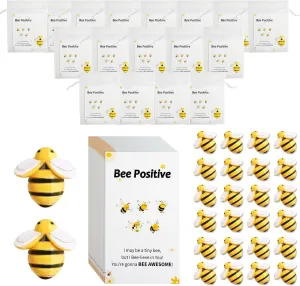 50 Set Bee Appreciation Gifts Bulk Thank You Staff Gift Inspirational Office Pocket Favors Plastic Bee Decor with Inspirational Cards Organza Bags Positive Gifts for Employee Coworker Teacher Student