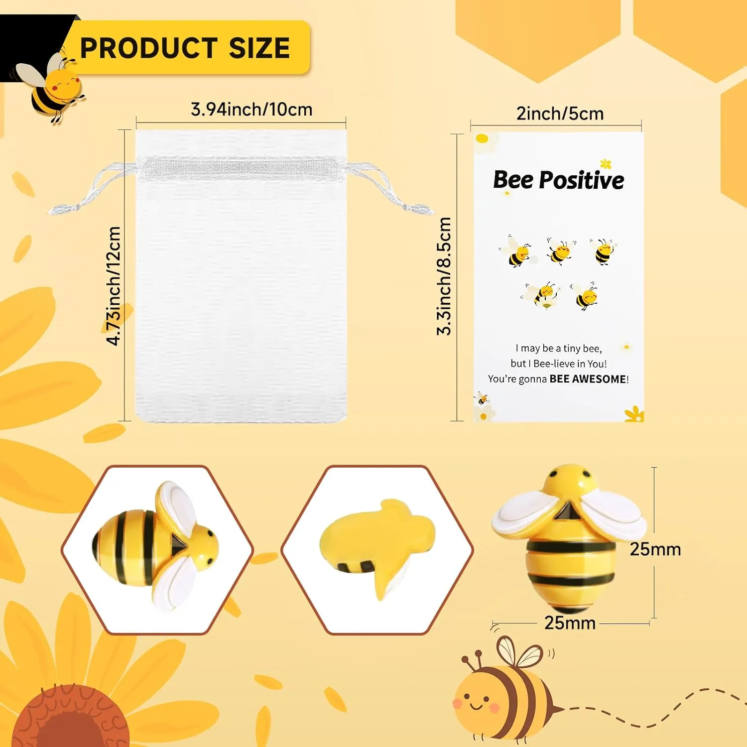 50 Set Bee Appreciation Gifts Bulk Thank You Staff Gift Inspirational Office Pocket Favors Plastic Bee Decor with Inspirational Cards Organza Bags Positive Gifts for Employee Coworker Teacher Student