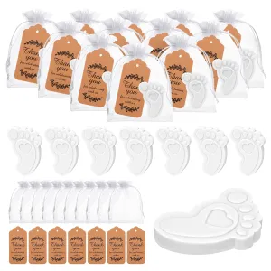 50 Sets Baby Shower Soap Favors - Handmade Scented Baby Feet Soap with Thank You Cards & Organza Bags for Guests Return Gift & Gender Reveal Prizes & Birthday Souvenirs (White)