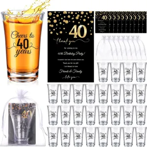 50 Sets Birthday Party Favors for Guests Bulk, 1.4 oz Cheers to 40/50/60 Years Plastic Personalized Glasses Cups with Thank You Cards Gift Bag for Birthday Wedding(40 Years)