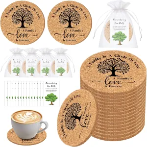 50 Sets Family Reunion Favors Include A Family is a Circle of Love Cork Coaster Family Absorbent Cork Mat with Party Gift Cards and Organza Gift Bags Family Gathering for Family Reunion