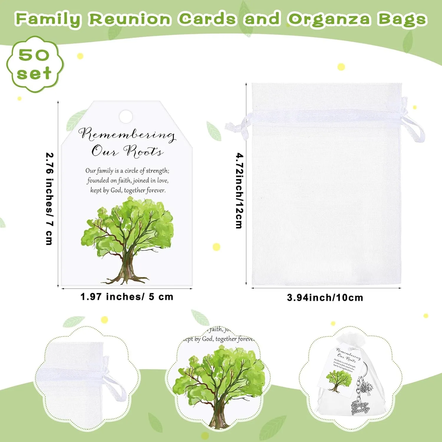 50 Sets Family Reunion Party Favors for Guests Forever Tree Keychains Bulk Gift Cards Bags for Souvenirs